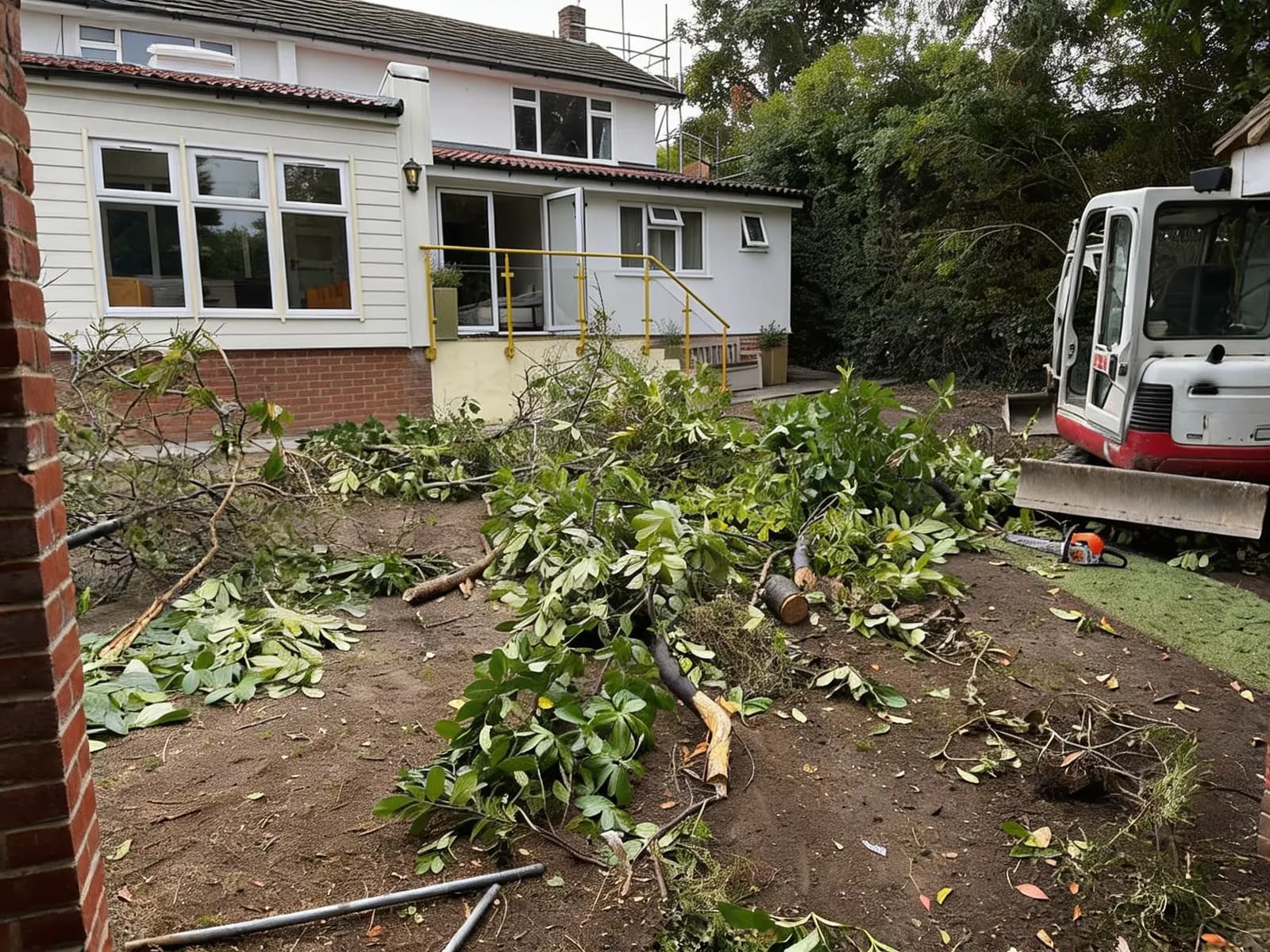The overgrown garden cleared and ready for the new base