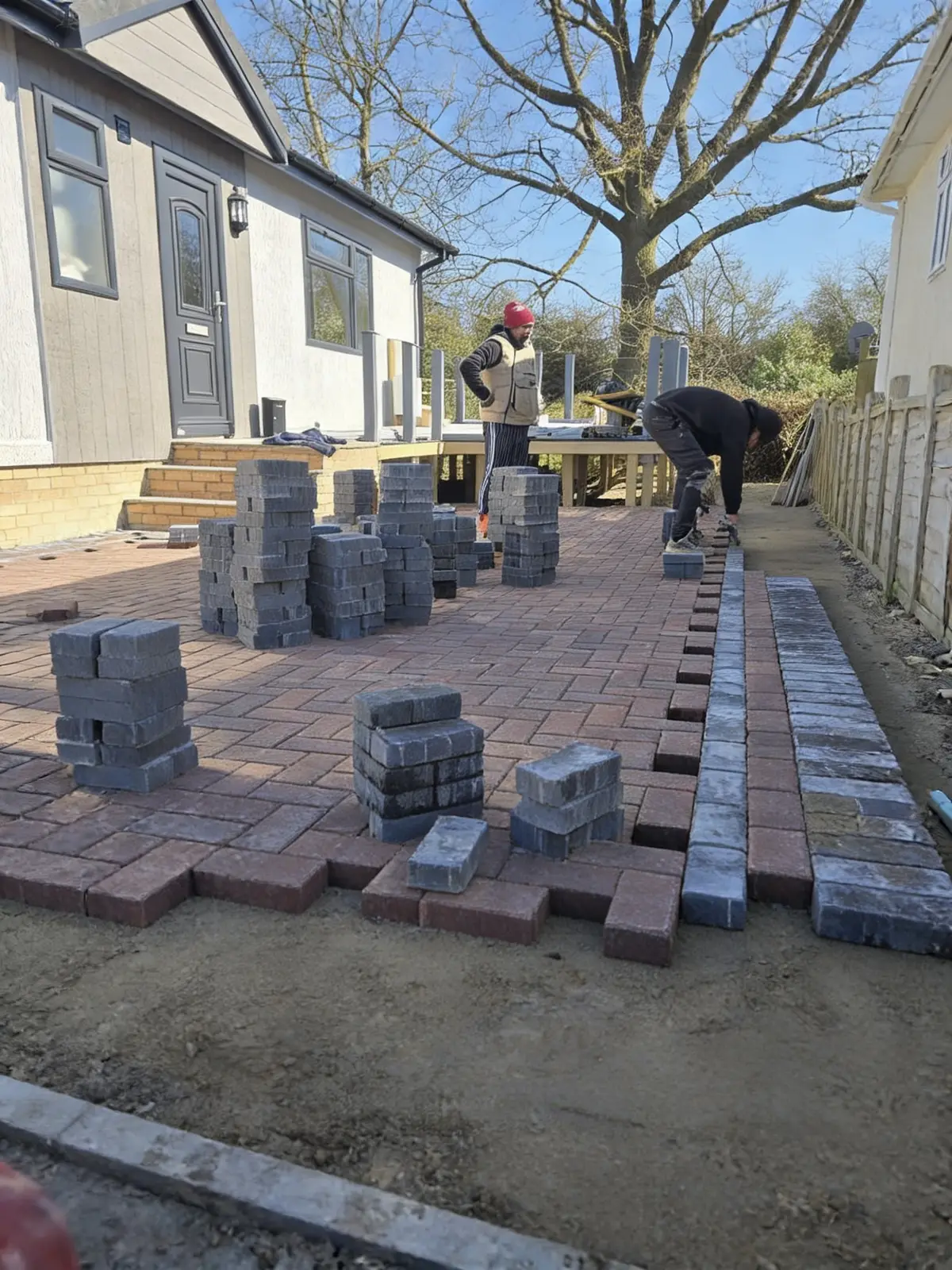 Brindle blocks part-laid with the charcoal border going in