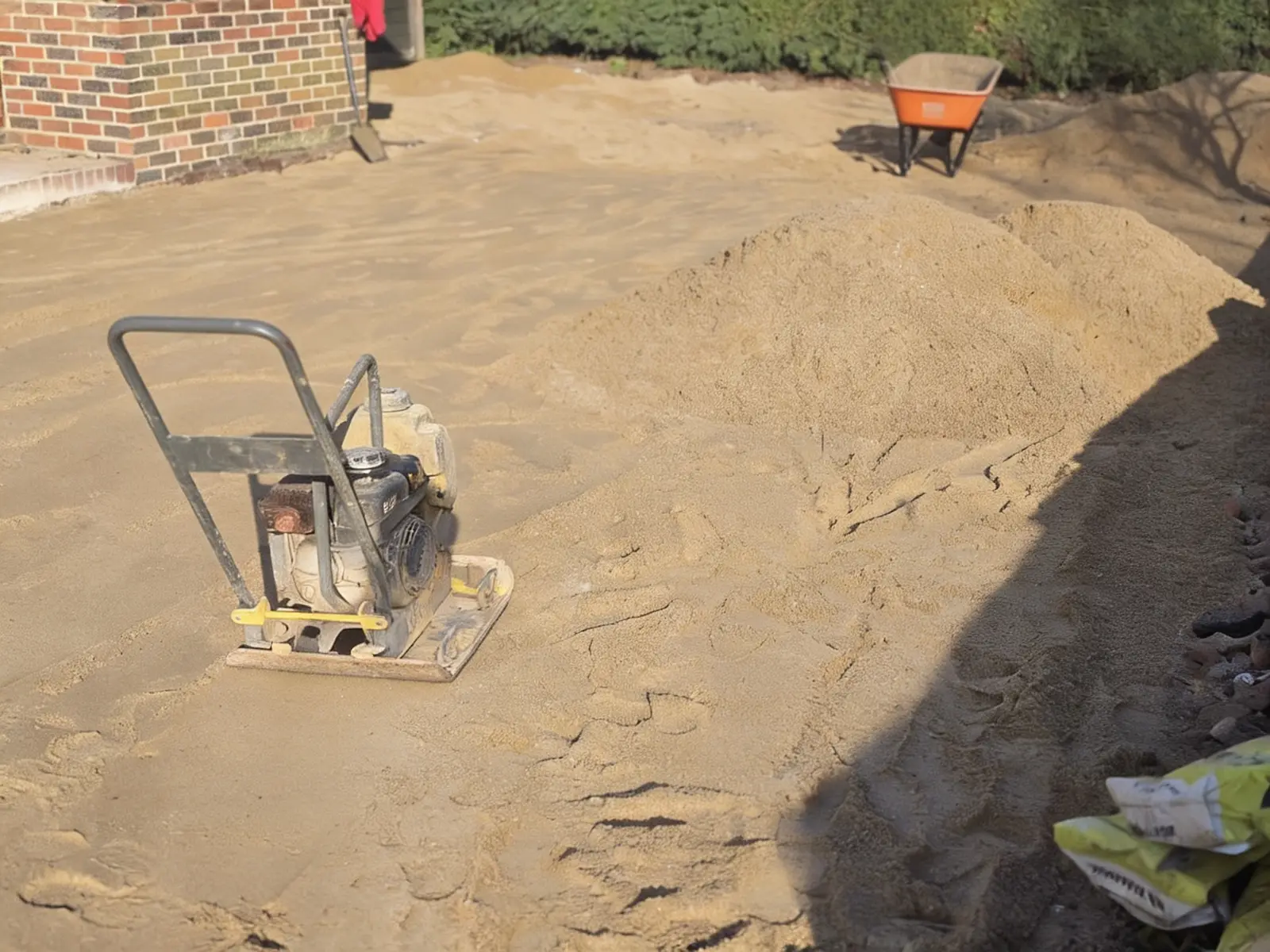 Compacting the new sand laying course over the sub-base