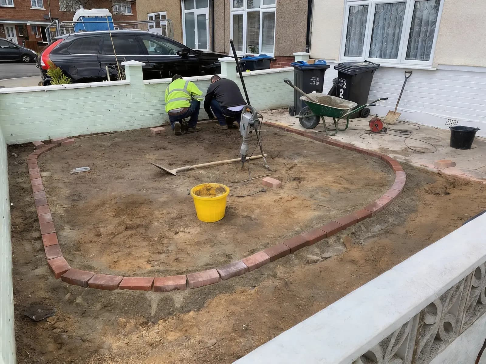 Setting and fixing the curved brick border