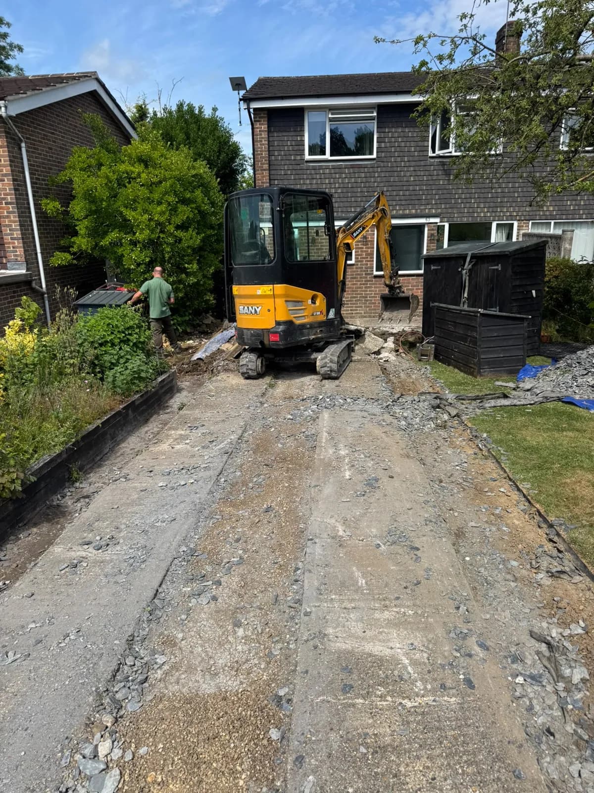 The drive dug out to formation with a mini-digger