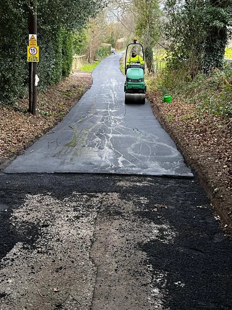 Wide view of the finished tarmac lane