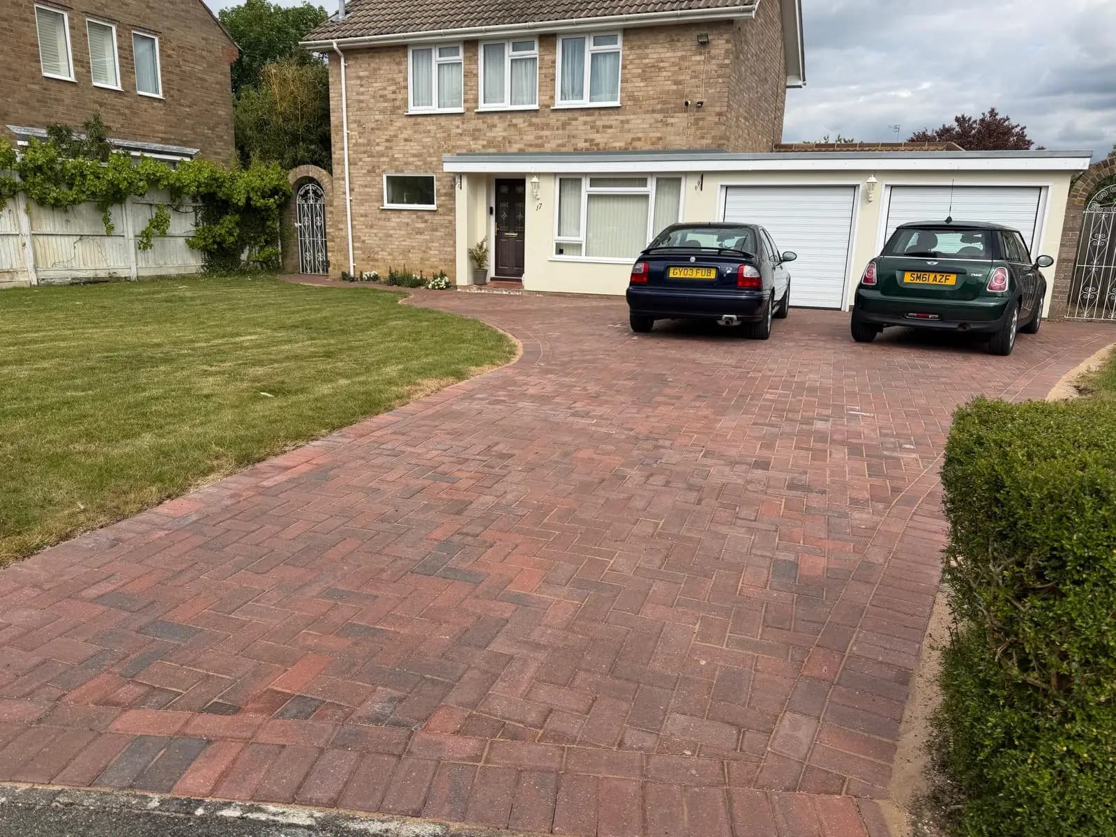 Finished brindle block paving driveway with parking in Cranleigh